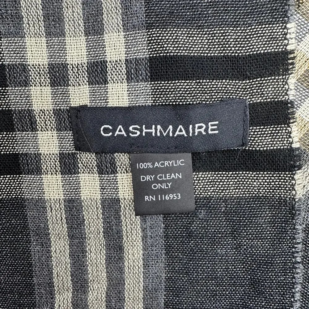 Cashmaire Scarf Black/Tan Plaid Classic Fringe Soft Cozy Wrap Preppy Minimalist